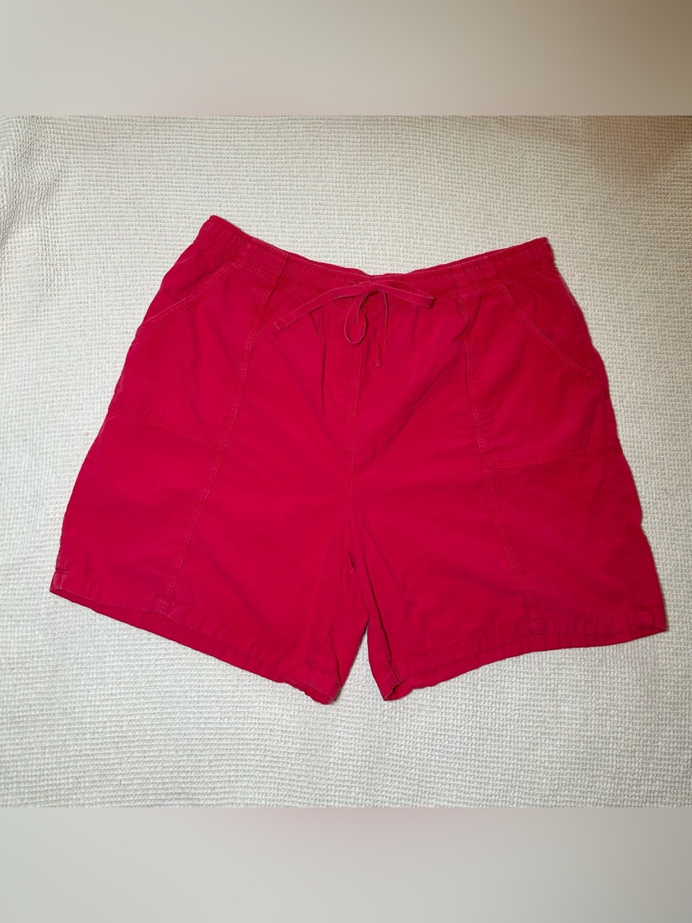 Women’s XL Pull On Shorts Red Drawstring High Rise Pockets 100% Cotton